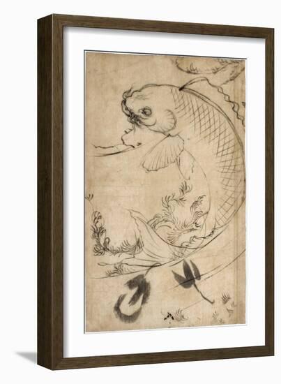 Jumping Carp Sumi Underdrawing on Paper-Yoshitoshi Tsukioka-Framed Giclee Print