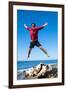 Jumping close to sea, Capalbio beach, province of Grosseto, Tuscany, Italy, Europe-Nico Tondini-Framed Photographic Print