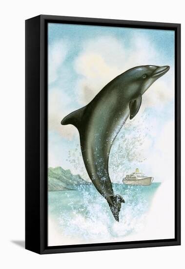 Jumping Dolphin-English School-Framed Stretched Canvas