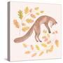 Jumping Fox, Fall Leaves-Stacy Hsu-Stretched Canvas