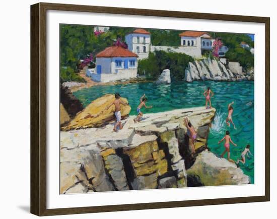 Jumping into the Sea, Plates , Skiathos, 2015-Andrew Macara-Framed Giclee Print