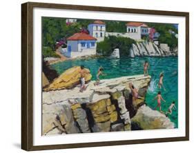 Jumping into the Sea, Plates , Skiathos, 2015-Andrew Macara-Framed Giclee Print