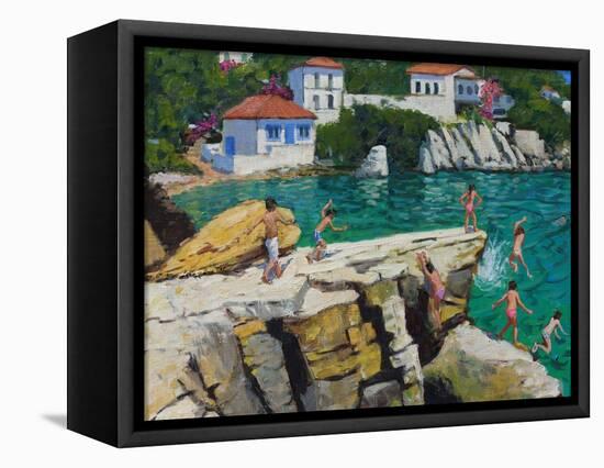 Jumping into the Sea, Plates , Skiathos, 2015-Andrew Macara-Framed Stretched Canvas