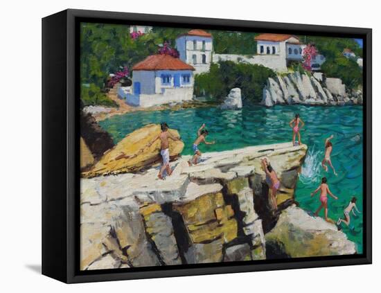 Jumping into the Sea, Plates , Skiathos, 2015-Andrew Macara-Framed Stretched Canvas