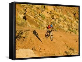 Jumping Mountain Bike, Rockville, Utah, USA-Chuck Haney-Framed Stretched Canvas