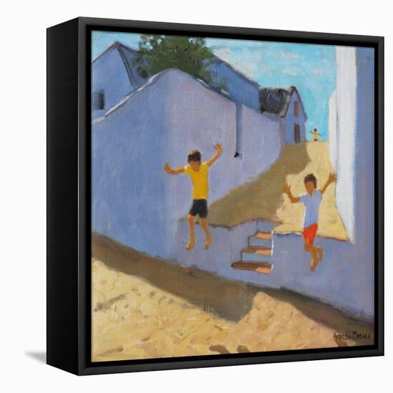 Jumping Off a Wall, Mykonos, 2015-Andrew Macara-Framed Stretched Canvas