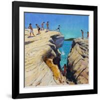 Jumping Off the Rocks, Plates, Skiathos, 2015-Andrew Macara-Framed Giclee Print