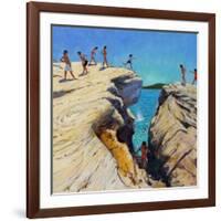 Jumping Off the Rocks, Plates, Skiathos, 2015-Andrew Macara-Framed Giclee Print