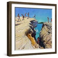 Jumping Off the Rocks, Plates, Skiathos, 2015-Andrew Macara-Framed Giclee Print