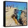 Jumping Off the Rocks, Plates, Skiathos, 2015-Andrew Macara-Framed Stretched Canvas