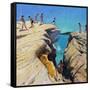 Jumping Off the Rocks, Plates, Skiathos, 2015-Andrew Macara-Framed Stretched Canvas