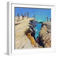 Jumping Off the Rocks, Plates, Skiathos, 2015-Andrew Macara-Framed Premium Giclee Print