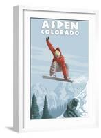 Jumping Snowboarder - Aspen, Colorado-Lantern Press-Framed Art Print