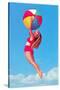 Jumping Woman with Beach Ball-null-Stretched Canvas