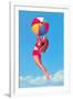 Jumping Woman with Beach Ball-null-Framed Art Print