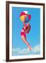 Jumping Woman with Beach Ball-null-Framed Art Print