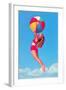 Jumping Woman with Beach Ball-null-Framed Art Print