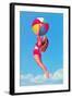 Jumping Woman with Beach Ball-null-Framed Art Print