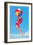 Jumping Woman with Beach Ball-null-Framed Art Print