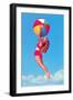 Jumping Woman with Beach Ball-null-Framed Art Print