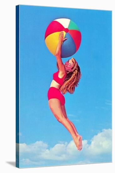 Jumping Woman with Beach Ball-null-Stretched Canvas