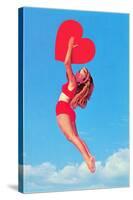 Jumping Woman with Red Heart-null-Stretched Canvas