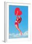 Jumping Woman with Red Heart-null-Framed Art Print