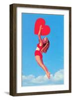 Jumping Woman with Red Heart-null-Framed Art Print