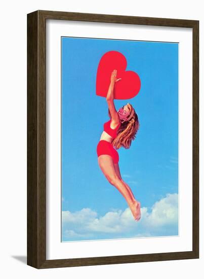 Jumping Woman with Red Heart-null-Framed Art Print