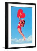 Jumping Woman with Red Heart-null-Framed Art Print