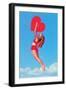 Jumping Woman with Red Heart-null-Framed Art Print