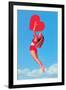 Jumping Woman with Red Heart-null-Framed Art Print