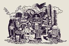 Crazy Persons, Bikers, Skulls and Cactus. Vector Illustration.-jumpingsack-Art Print