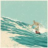 Surfer and Big Wave. Vector Illustration. Grunge Effect in Separate Layer.-jumpingsack-Art Print