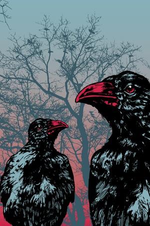 Vector Grunge Background Vith Ravens.