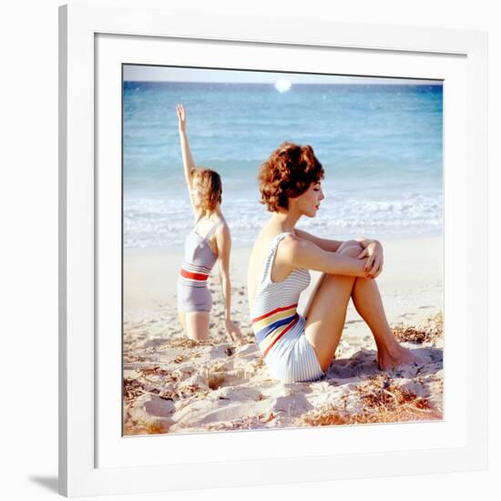 June 1956: Girls in Striped Swimsuit Modeling Beach Fashions in Cuba-Gordon Parks-Framed Photographic Print