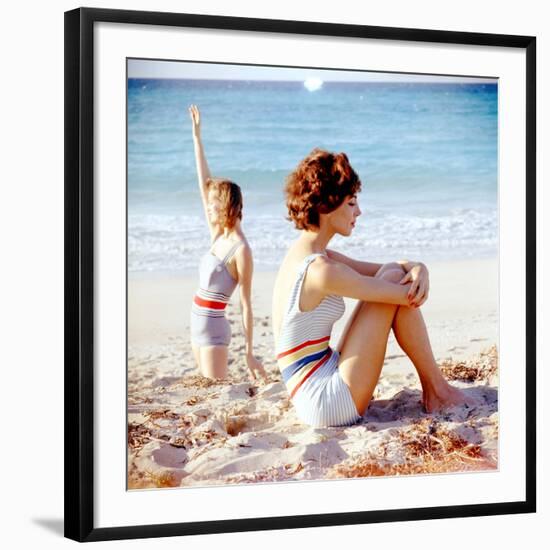 June 1956: Girls in Striped Swimsuit Modeling Beach Fashions in Cuba-Gordon Parks-Framed Photographic Print