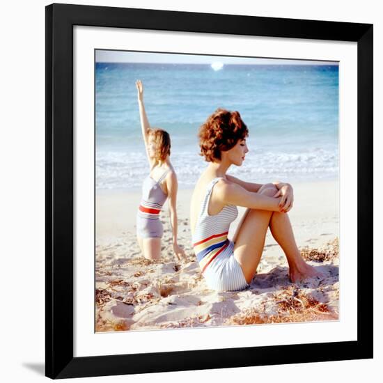 June 1956: Girls in Striped Swimsuit Modeling Beach Fashions in Cuba-Gordon Parks-Framed Photographic Print