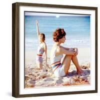 June 1956: Girls in Striped Swimsuit Modeling Beach Fashions in Cuba-Gordon Parks-Framed Photographic Print