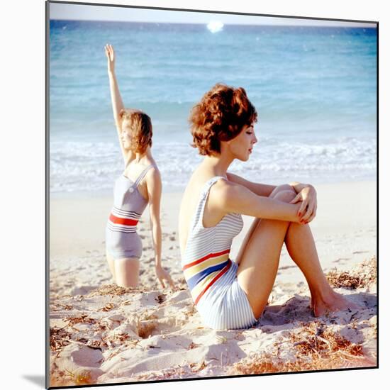 June 1956: Girls in Striped Swimsuit Modeling Beach Fashions in Cuba-Gordon Parks-Mounted Photographic Print