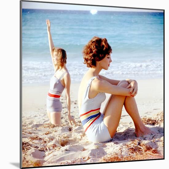 June 1956: Girls in Striped Swimsuit Modeling Beach Fashions in Cuba-Gordon Parks-Mounted Photographic Print