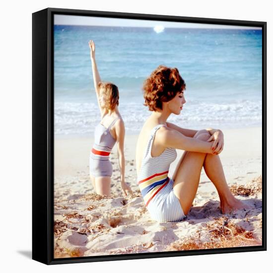 June 1956: Girls in Striped Swimsuit Modeling Beach Fashions in Cuba-Gordon Parks-Framed Stretched Canvas