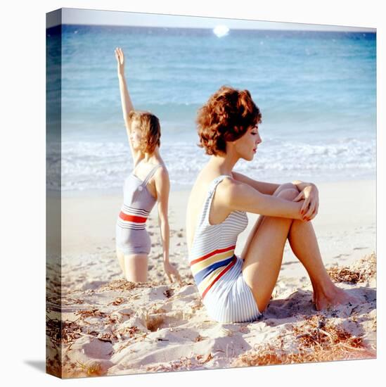 June 1956: Girls in Striped Swimsuit Modeling Beach Fashions in Cuba-Gordon Parks-Stretched Canvas