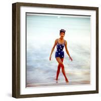 June 1956: Woman in Polka-Dot Swimsuit Modeling Beach Fashions in Cuba-Gordon Parks-Framed Photographic Print