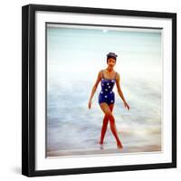 June 1956: Woman in Polka-Dot Swimsuit Modeling Beach Fashions in Cuba-Gordon Parks-Framed Photographic Print