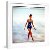 June 1956: Woman in Polka-Dot Swimsuit Modeling Beach Fashions in Cuba-Gordon Parks-Framed Photographic Print