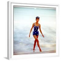 June 1956: Woman in Polka-Dot Swimsuit Modeling Beach Fashions in Cuba-Gordon Parks-Framed Premium Photographic Print