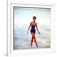 June 1956: Woman in Polka-Dot Swimsuit Modeling Beach Fashions in Cuba-Gordon Parks-Framed Photographic Print