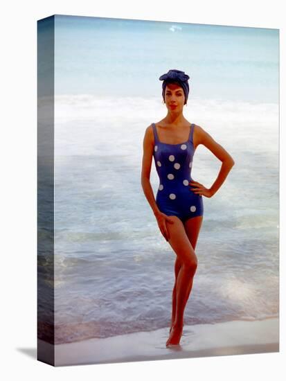 June 1956: Woman in Polka-Dot Swimsuit Modeling Beach Fashions in Cuba-Gordon Parks-Stretched Canvas