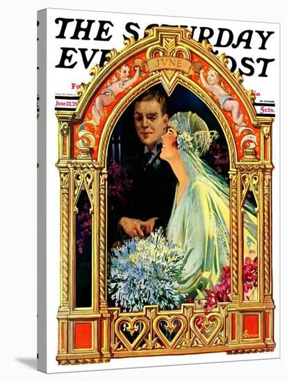 "June Bridal Couple," Saturday Evening Post Cover, June 22, 1929-Elbert Mcgran Jackson-Stretched Canvas